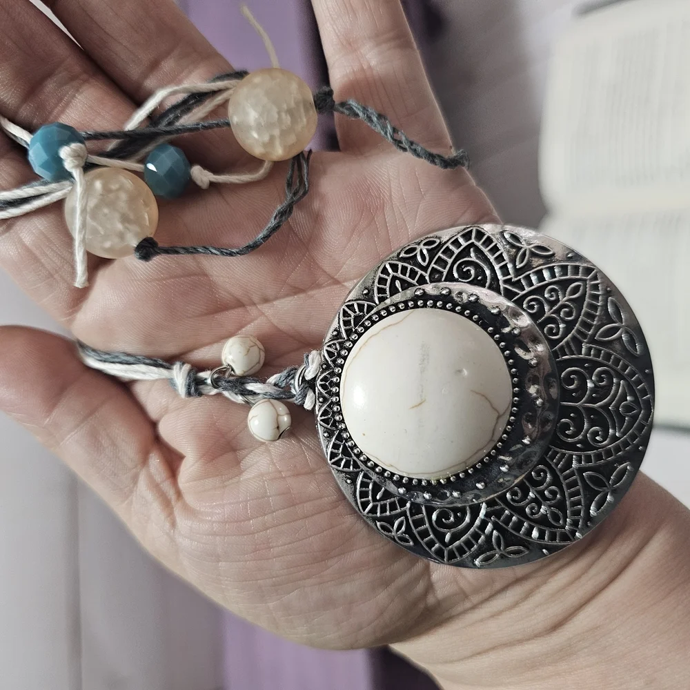 Silver and White Pendant Bookmark‎